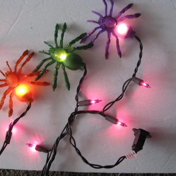 2 Halloween 12 Spider String Lights Blow Mold Decorations 11 ft & 2 Orange Minis - Picture 9 of 16